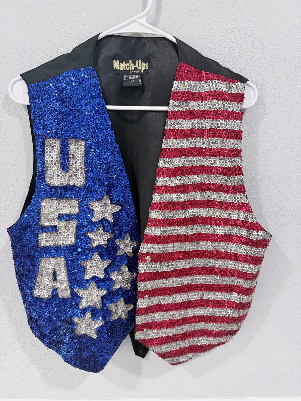 Match Ups Sequin Vest Unisex Large Patriotic Red White Blue Stars Stripes